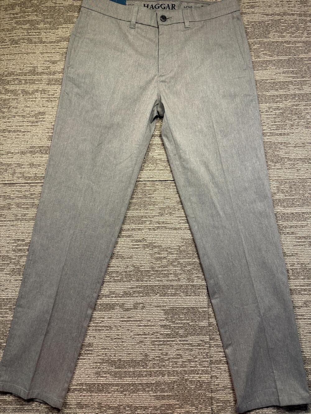 Haggar H26 No Iron Dress Khaki Pants Mens 34x32 Gray Slim Fit Stretch Straight